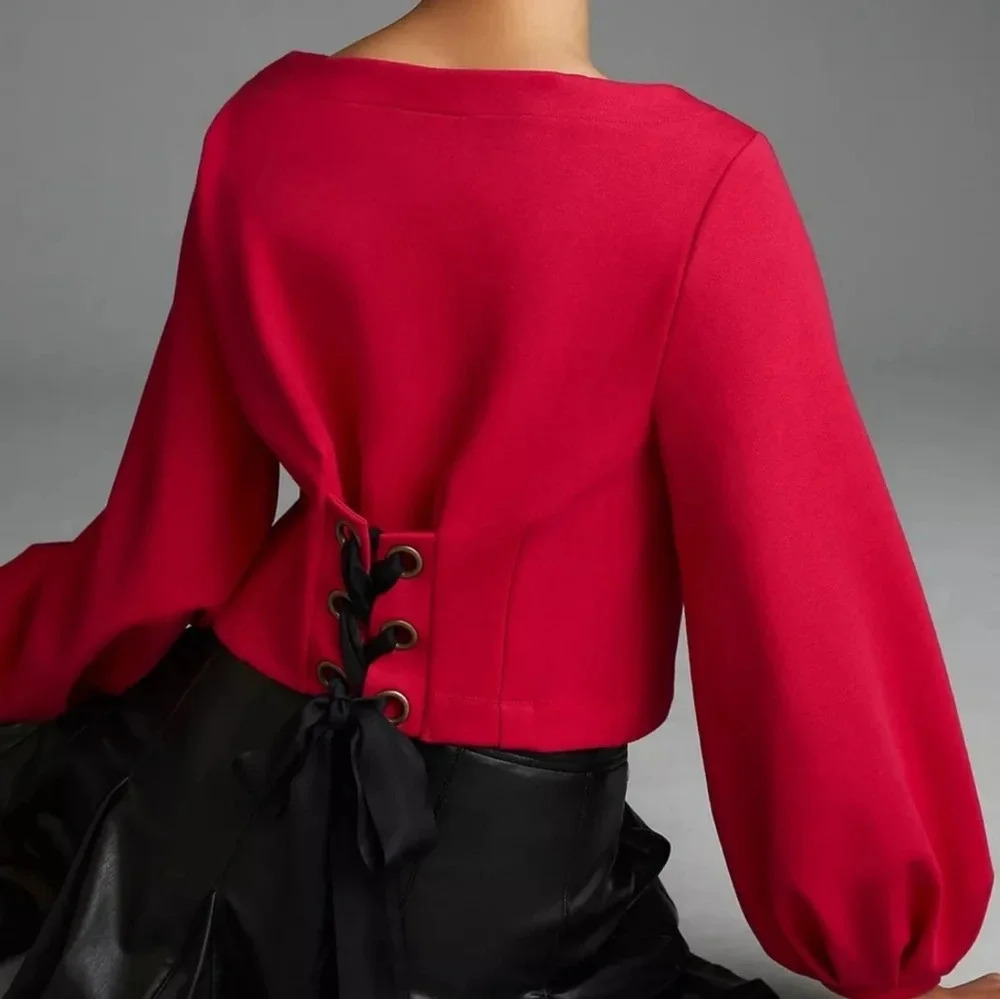 Anthropologie Red Lace-Up Back Top